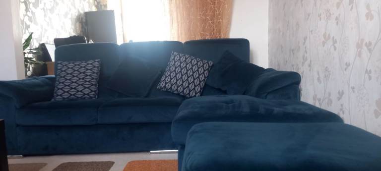 Deep blue velvet corner sofa