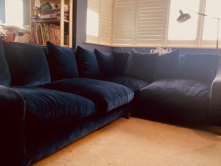 £450 reduced Loaf navy velvet sofa extra large