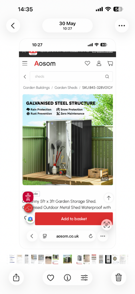Outsunny 4.8ft x 3.3ft Aluminium Frame and Wall Garden Shed – Grey