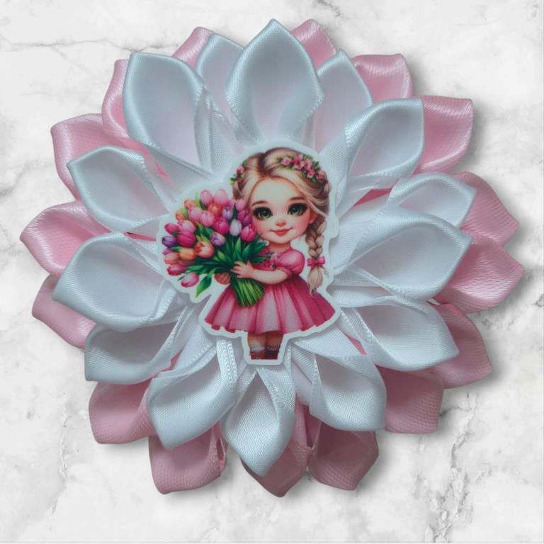 Hairbows " Little girl  with bouquet of tulips" (1 hairbow)