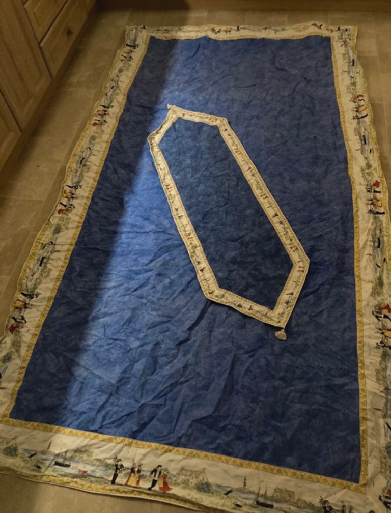 Large Coastal Tablecloth / Fabric Piece + Matching Runner – Brittany Toile Design