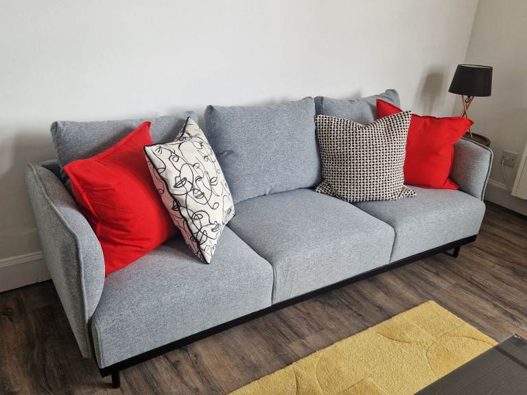 Grey 3-Seater Living Room Sofa