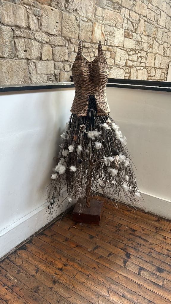 Unique Woven Basket and Twig Dress Sculpture