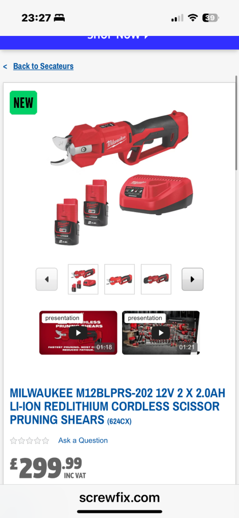 MILWAUKEE CORDLESS SCISSOR PRUNING SHEARS