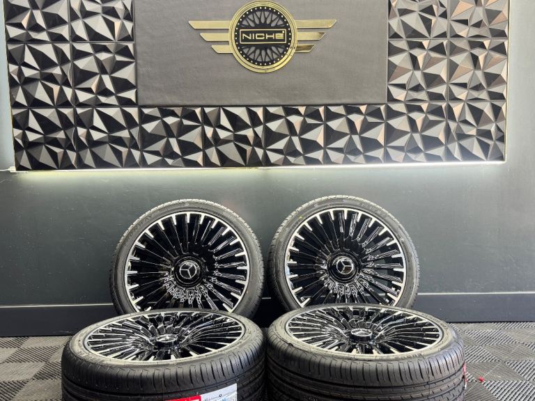 20” inch mercedes maybach turbine s e v class gla glb glc ml alloys wheels 5x112 black polish 