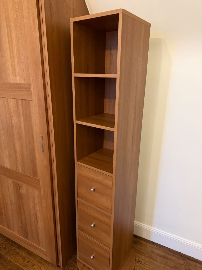 Freestanding Rotating Swivel Mirror Storage Shelf Cabinet Unit Walnut