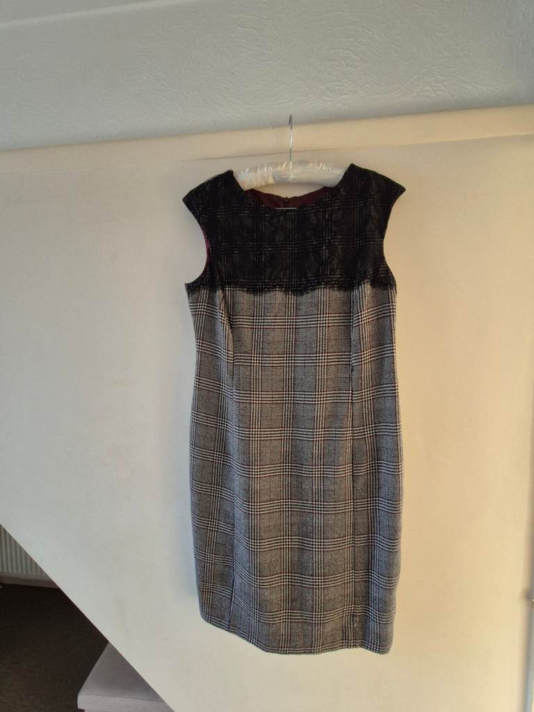 F&F Black Lace and Check Design Lined Dress