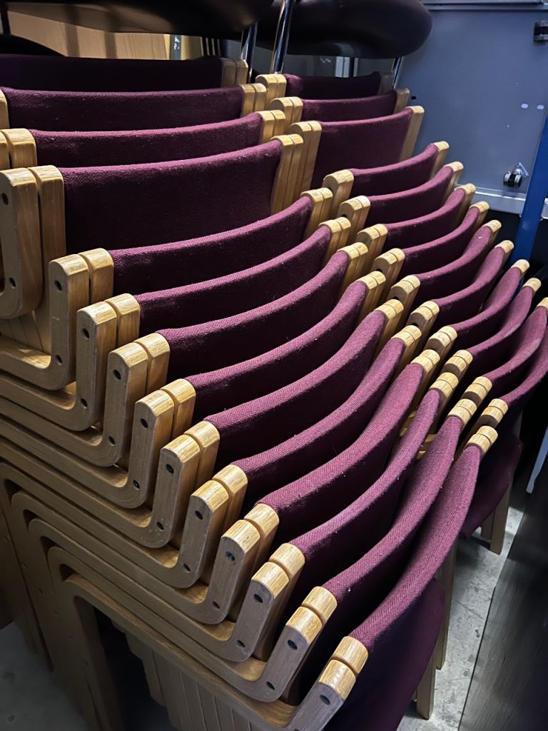 Wood and Fabric Stacking Chairs