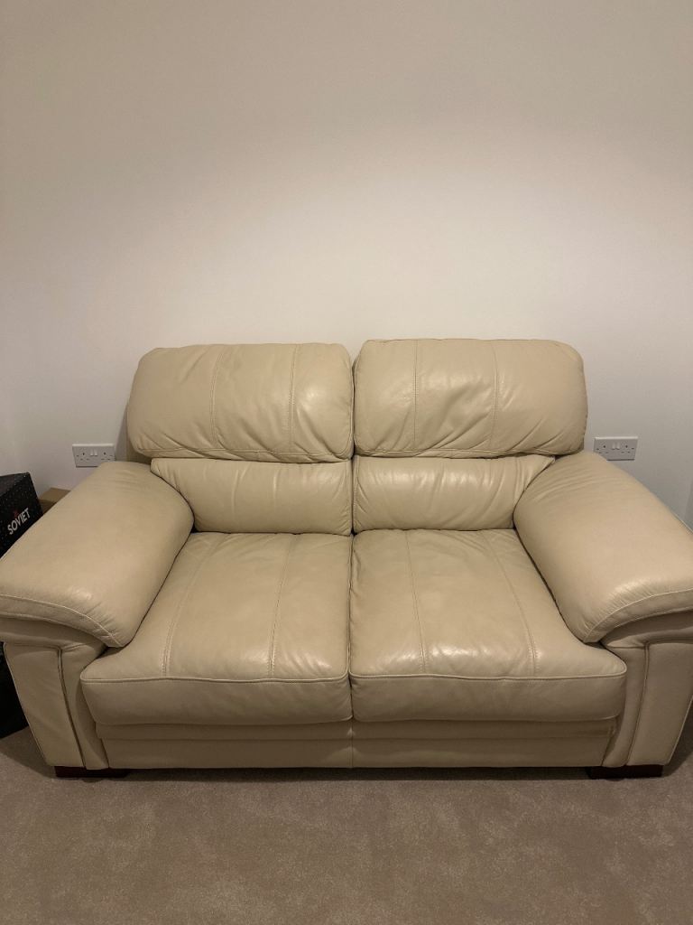 Cream Leather Two-Seater Sofa – Good Condition