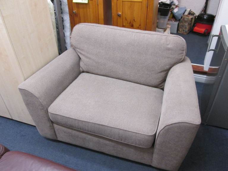 COMPACT BROWN FABRIC SOFA at HAVEN TRUST CHARITY SHOP