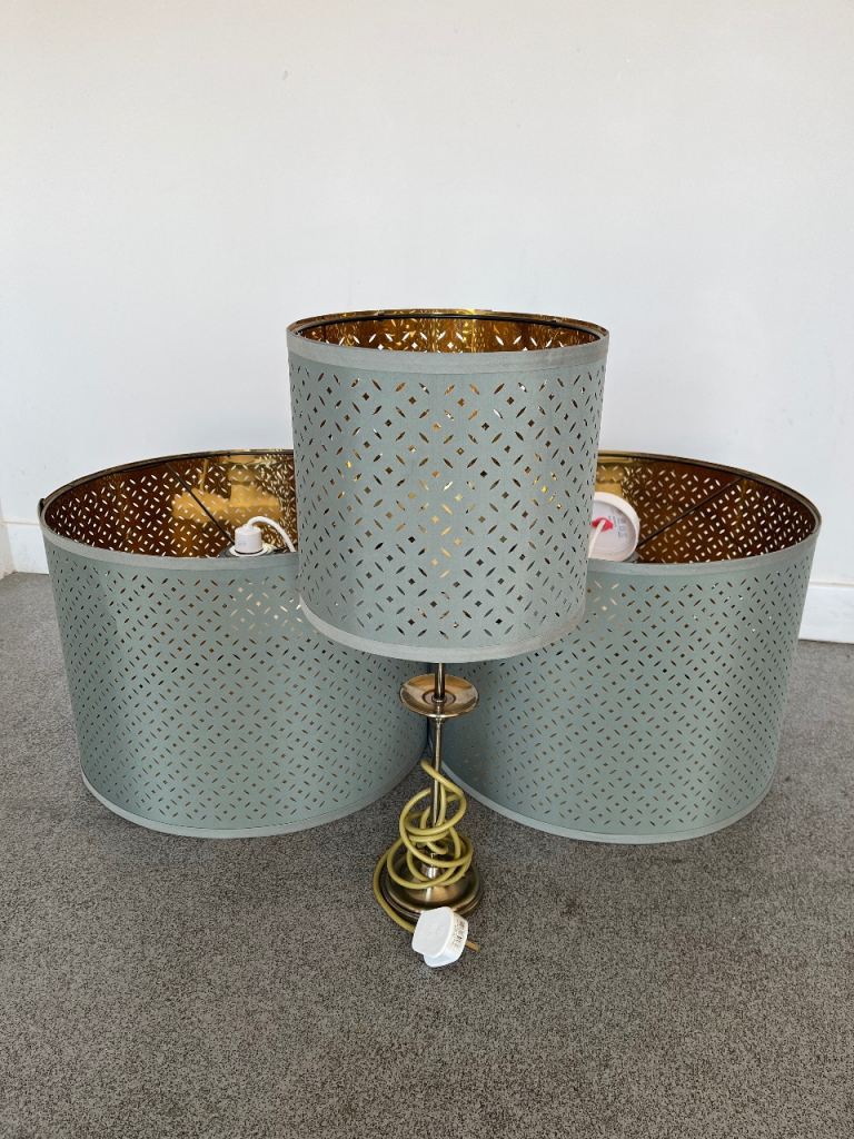 Stylish Bottle Green Color and Gold Set Table Lamp with Perforated Shade
