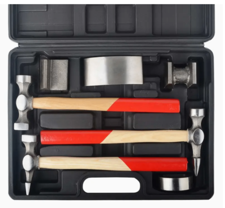 7PC CAR DENT AUTO BODY PANEL REPAIR TOOL KIT HANDLES BEATING DOLLIE HAMMERS SET