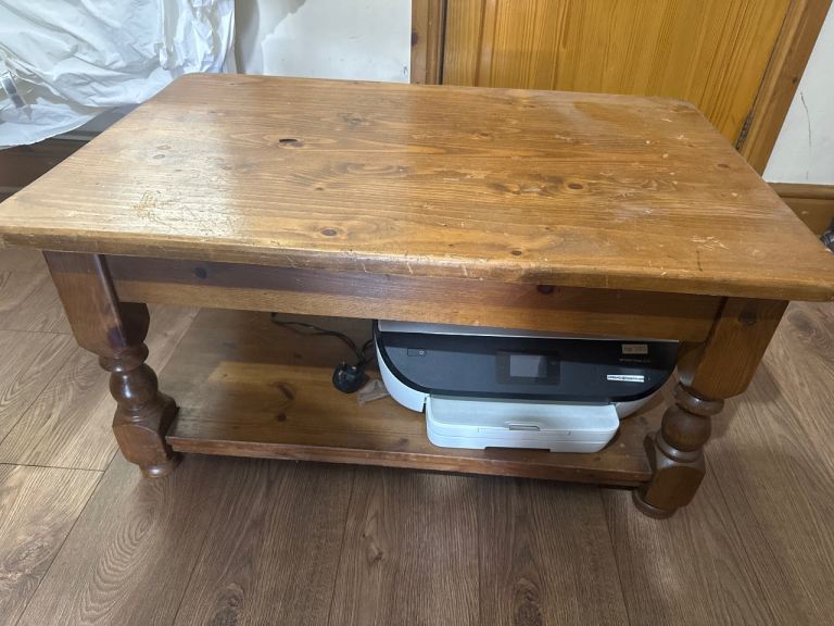 Solid Wood Coffee Table with Storage Shelf – Fair Condition