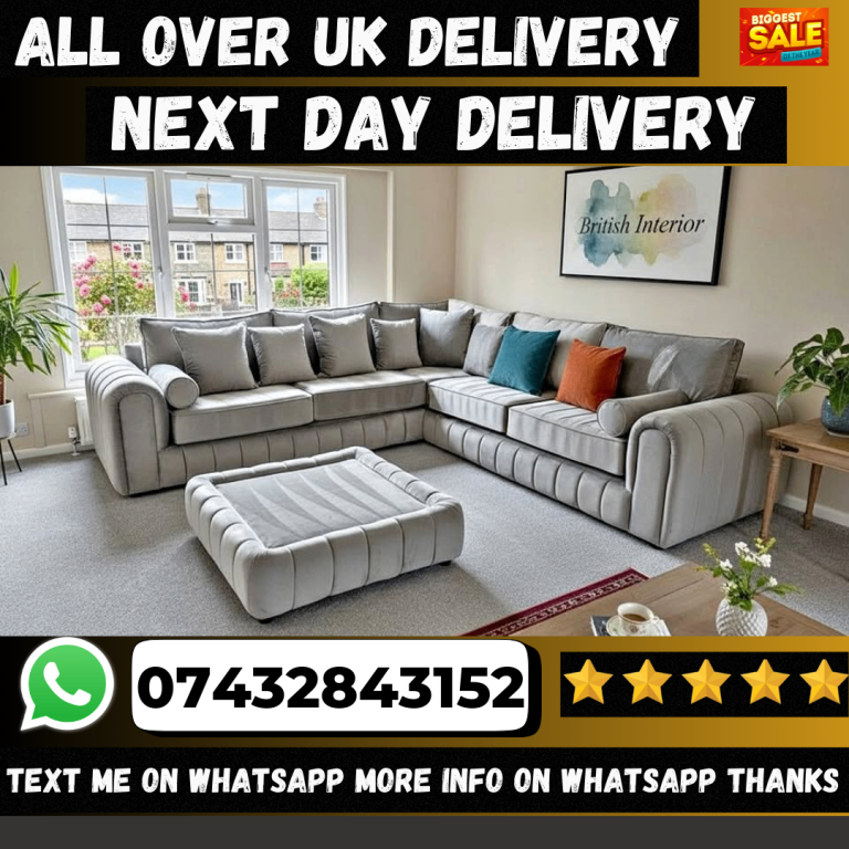 New Grey Velvet Corner Sofa 
