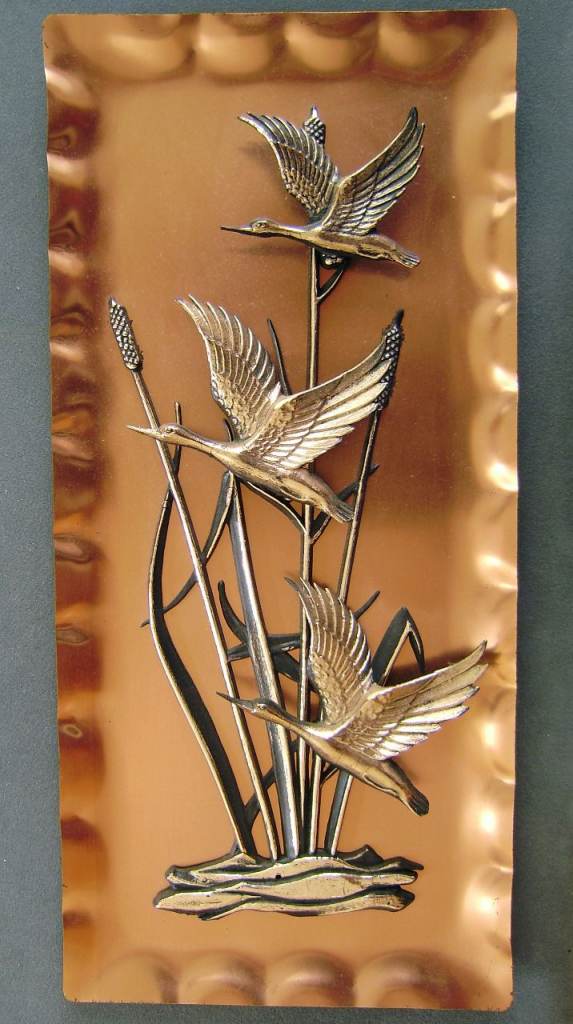 Flying Ducks wall hanging on copper 1970's