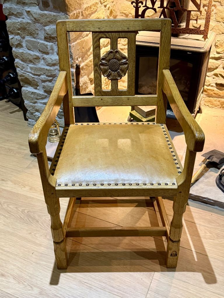 Rare Brian "Knightman" Shield Solid Oak handcrafted Carver Chair VGC 