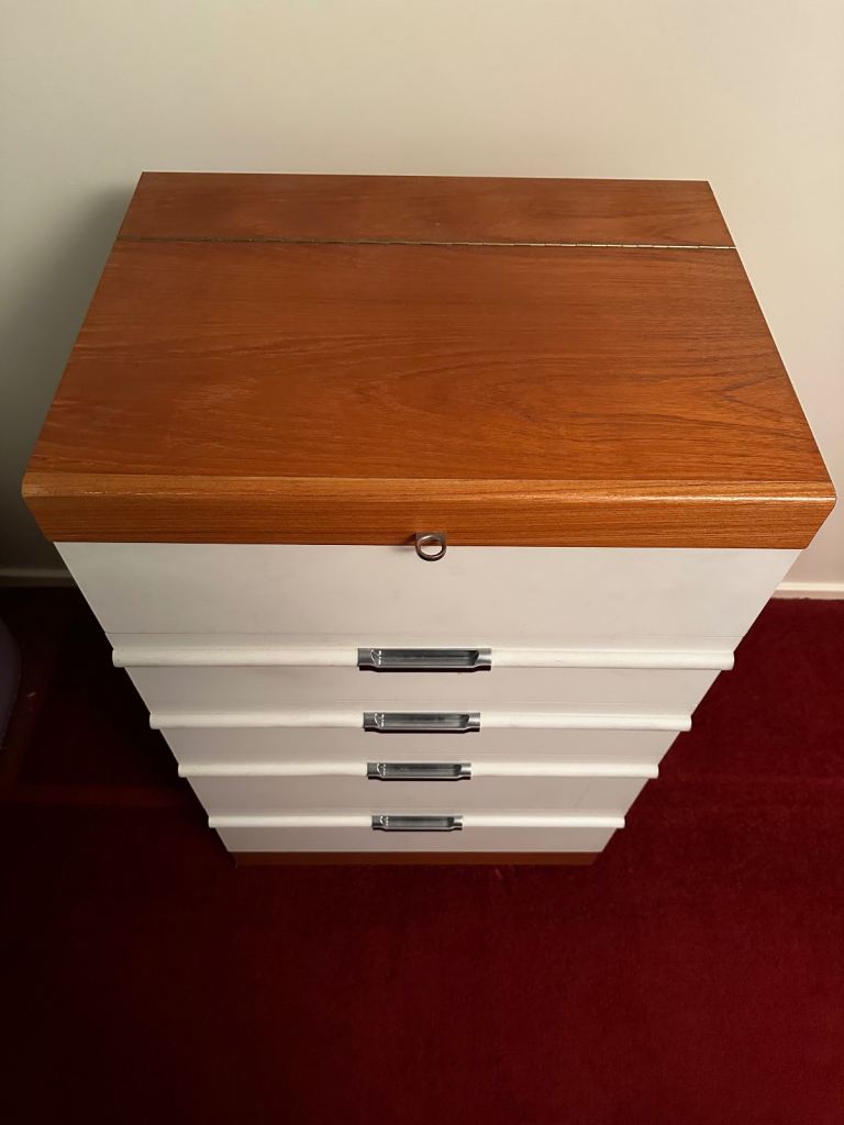 White & Wood Chest of Drawers with Mirror