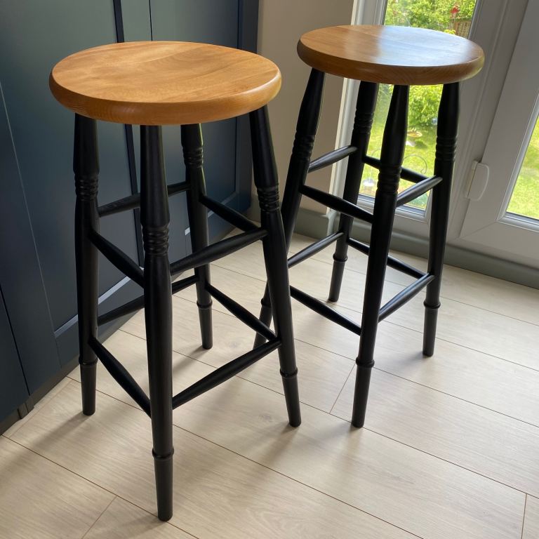 Pair of Beech Kitchen Bar Stools with Ebonised Legs interior design