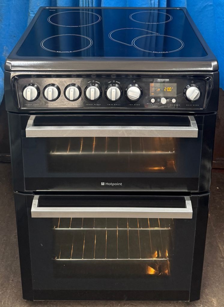 Hotpoint EW84K 60cm Double Oven Electric Ceramic Cooker - Black 