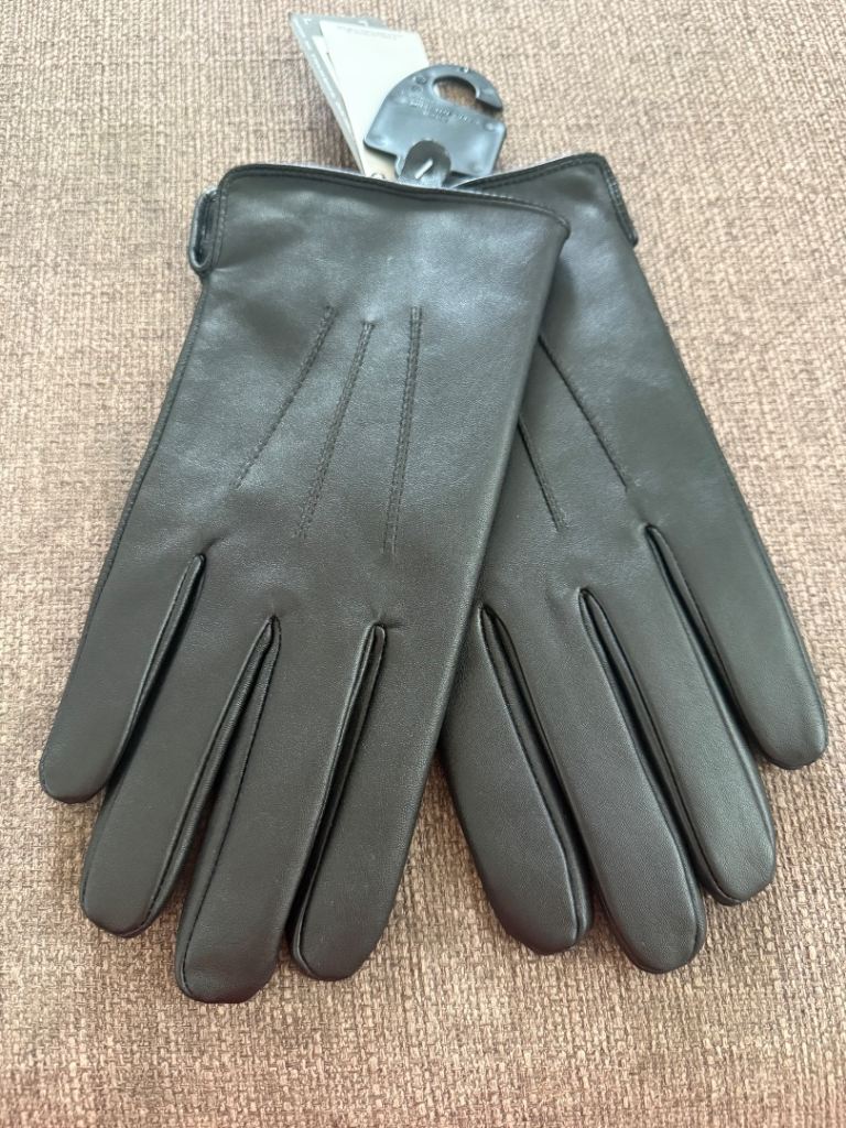 M&S Black Genuine Leather Gloves Size Medium Thermowarmth