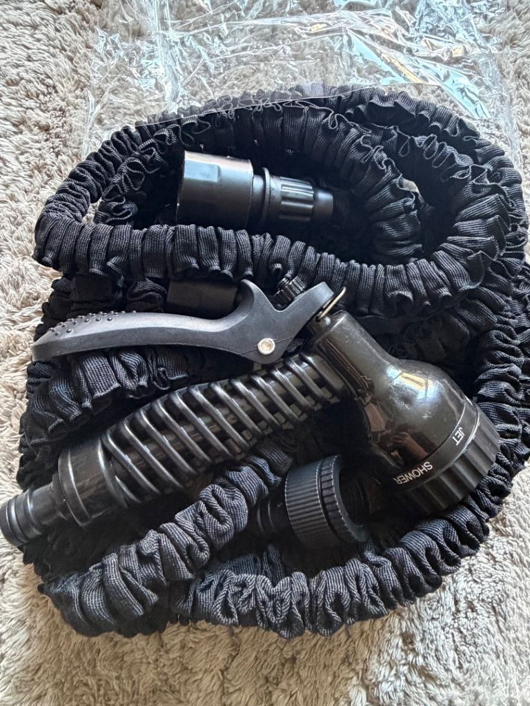 New HM-50FT-BLACK Expandable Garden Hose with Spray Nozzle