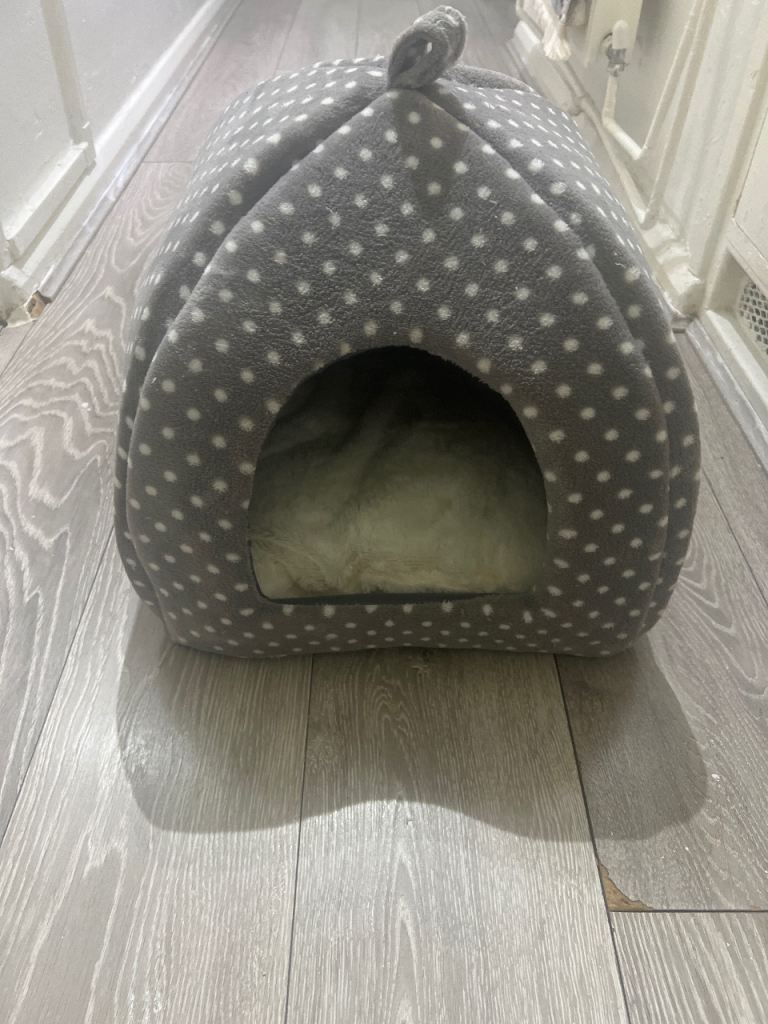 Grey Polka Dot Pet Bed / Igloo for Small Cat or Dog