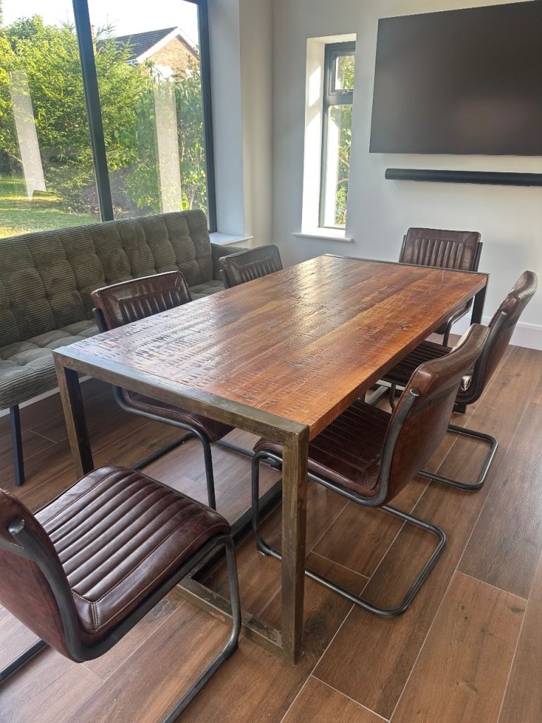 Solid wood dining table and six chairs