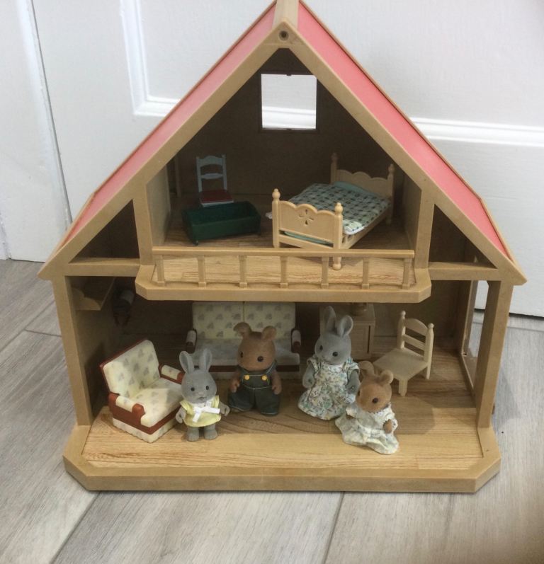 Vintage Sylvanian Families bundle House Furniture and clothed Rabbit Figures 