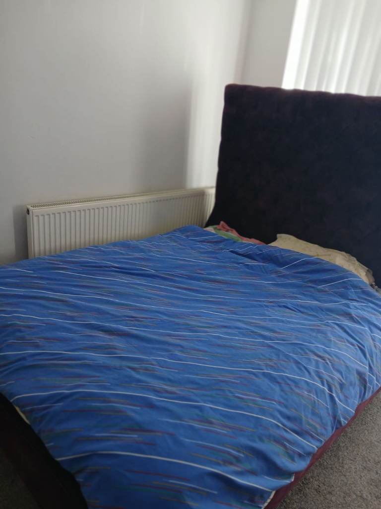 King Size Fabric Bed Frame with Headboard - Dark Colour