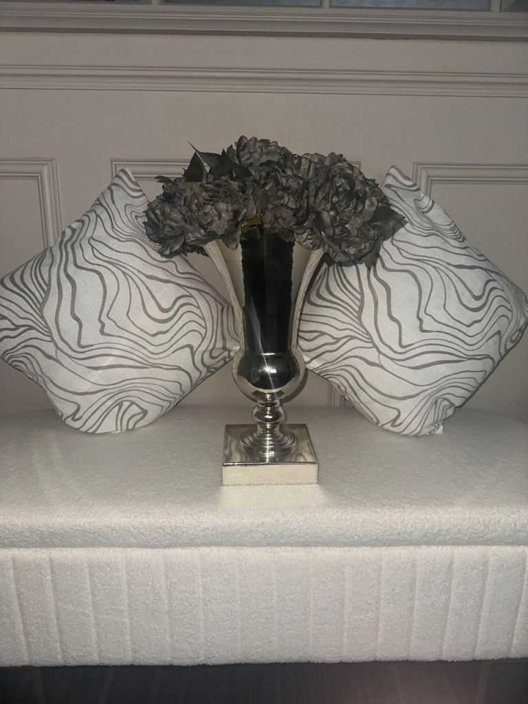 Silver Decorative Vase with Artificial Flowers