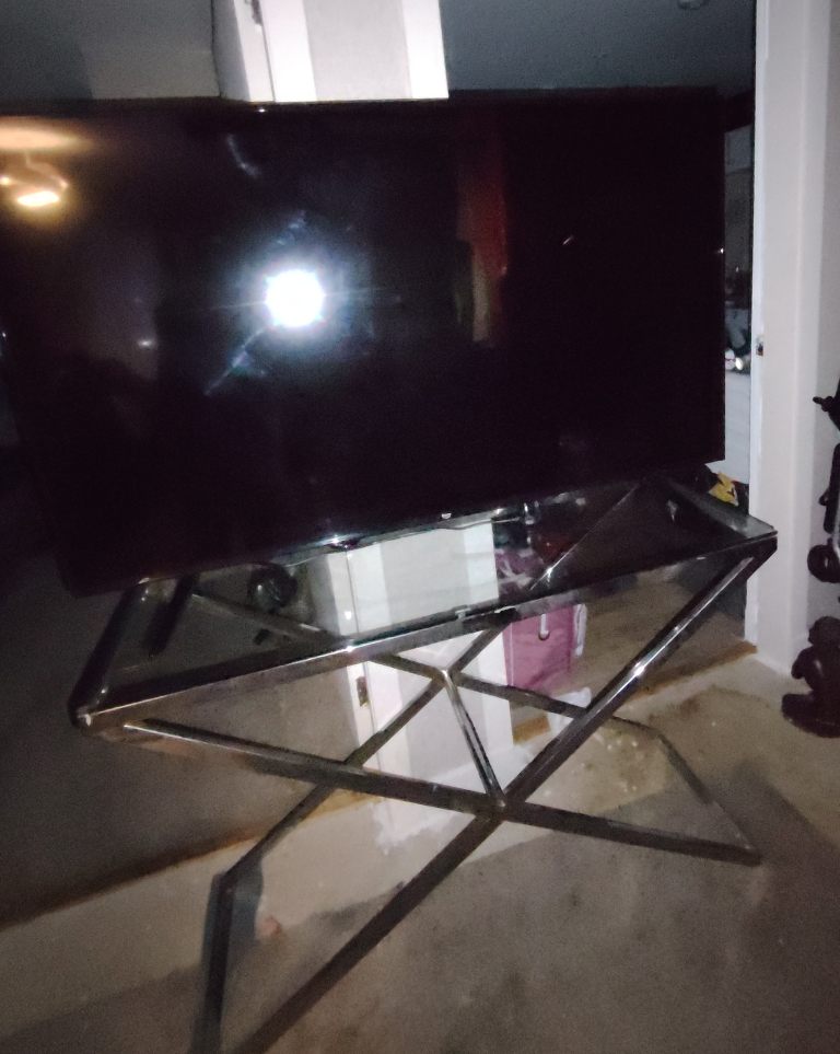 Glass Top Console Table with Silver X-Frame Base