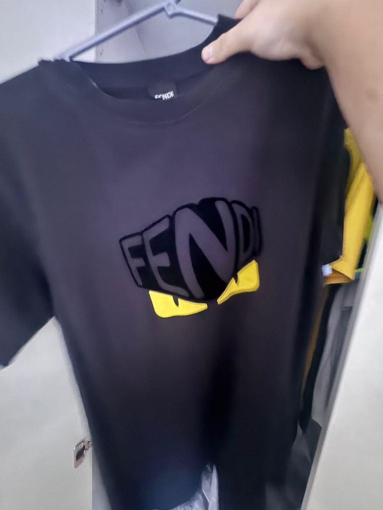 Fendi Black T-shirt with Yellow Logo – Size M, Good Condition