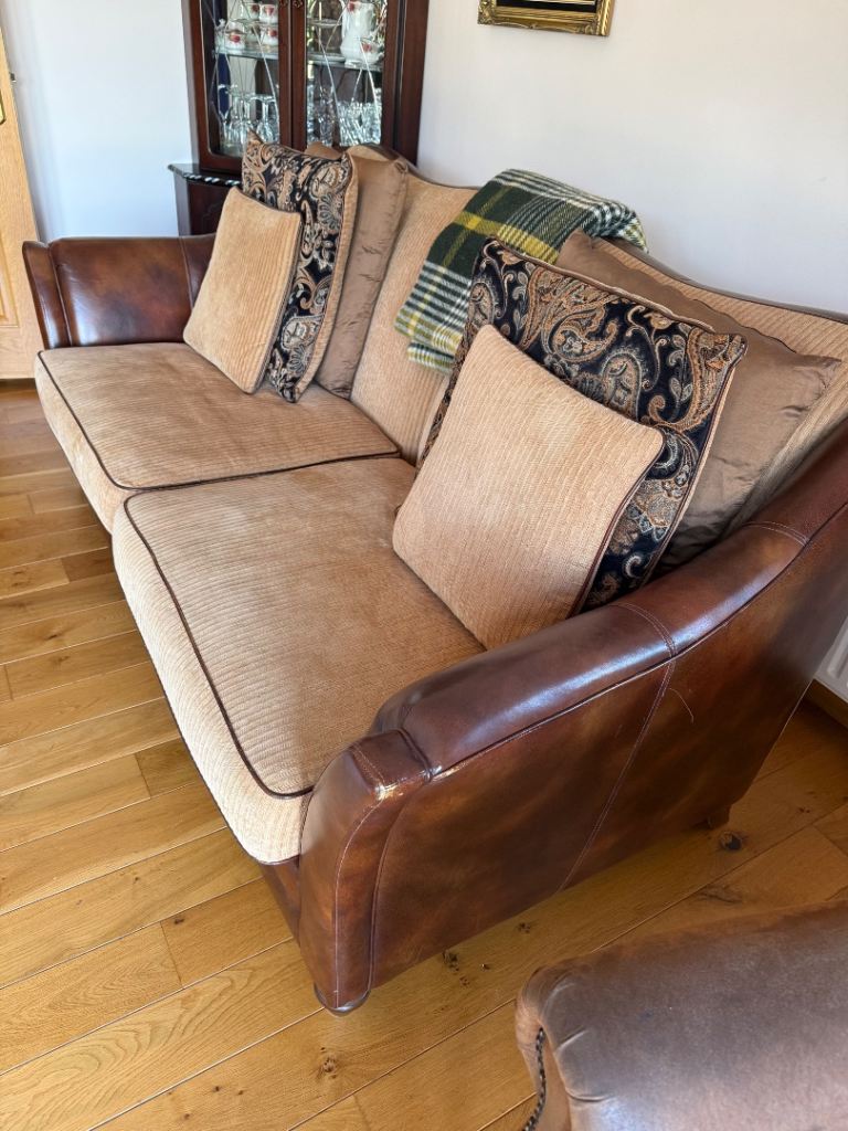Good Condition Brown Leather Sofa 3 & 1 seater