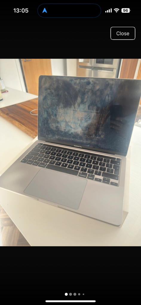MacBook Pro 13-inch 2020 Spares or Repair Boots via HDMI External Display Only Liquid Damage
