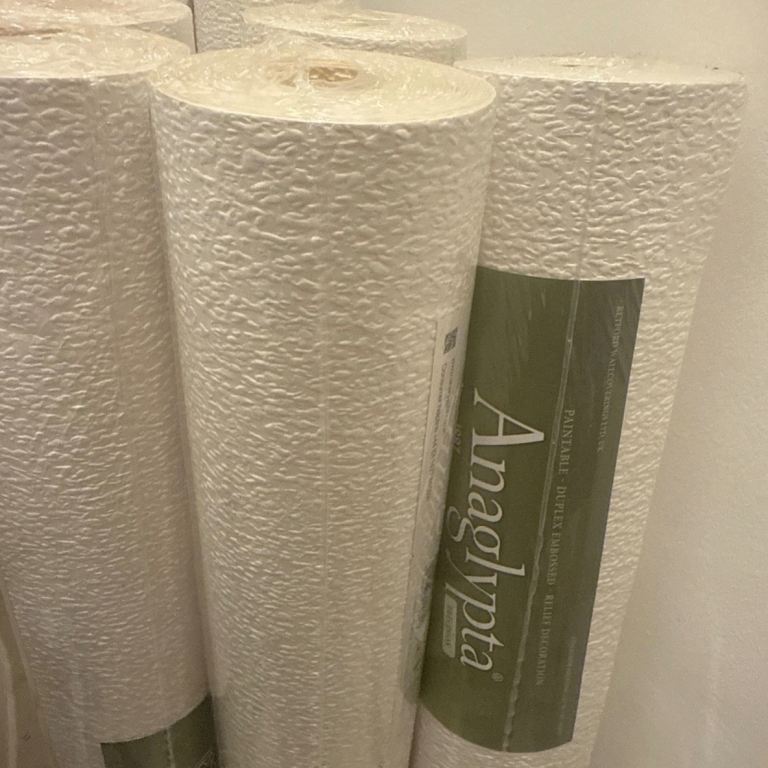 6 rolls of Anaglypta Precision Embossed Lace Bark White Textured Paintable Wallpaper