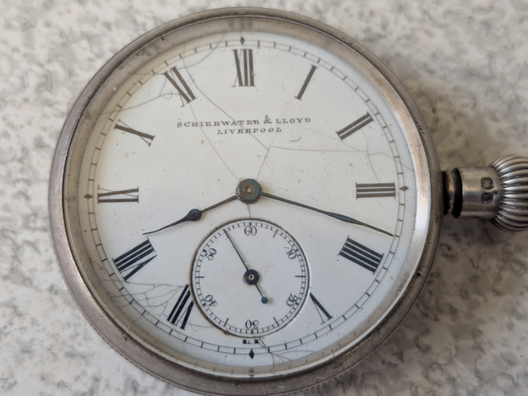 ANTIQUE STERLING SILVER POCKET WATCH  WALTHAM SCHIERWATER & LLOYD