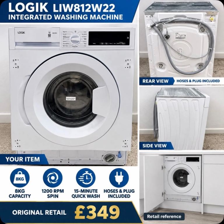 LOGIK LIW812W22 Integrated Washing Machine 8KG 1200 RPM