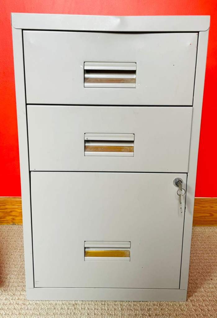 Grey Metal Filing Cabinet with 2 Drawers and Lockable Cupboard
