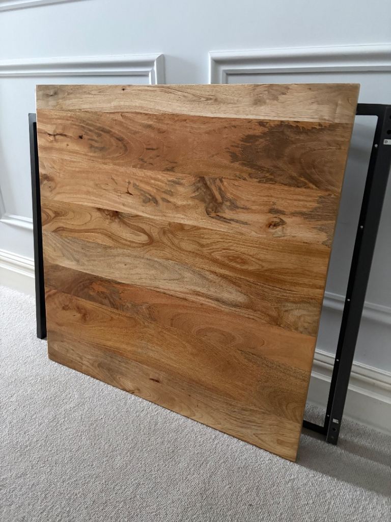 Solid Wood Table Top with Metal Frame - 1m x 1m Square