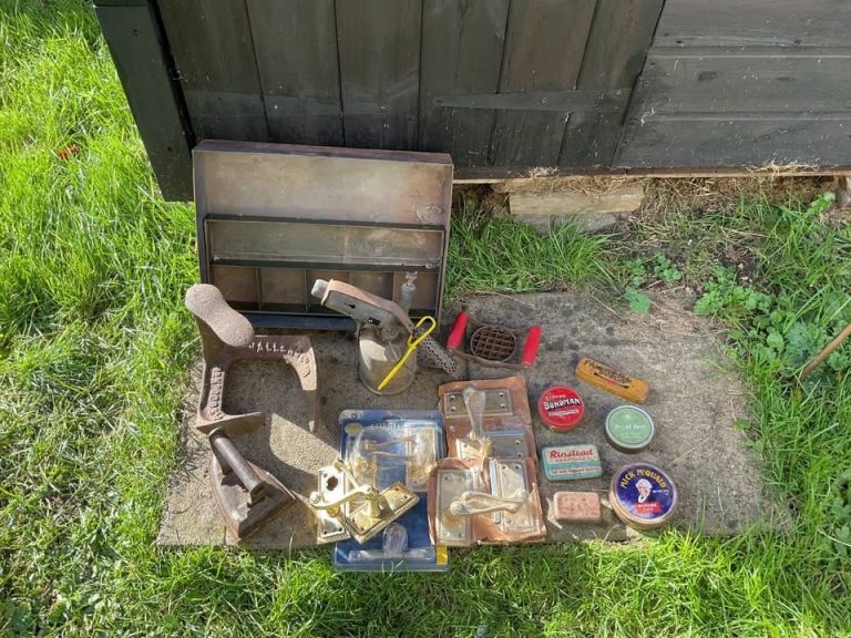 Box of Mostly Vintage Metalware - To Include Monitor Brass Blowtorch and Flat Iron