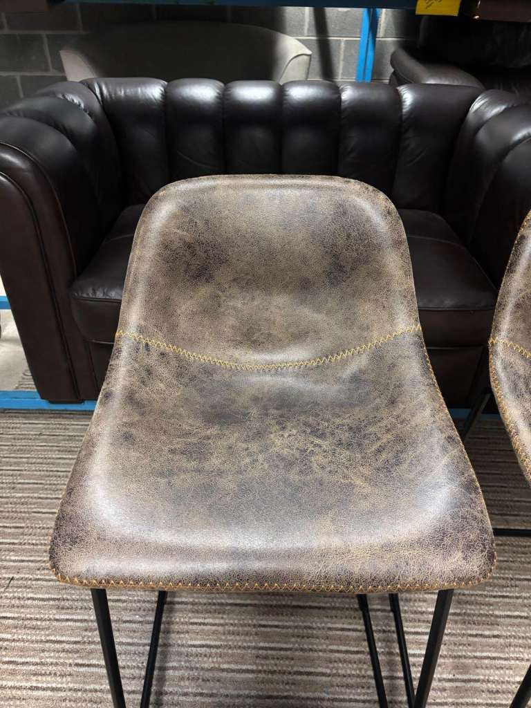 Pair of Modern Industrial Style Brown Leather Bar Stools ex-display ...
