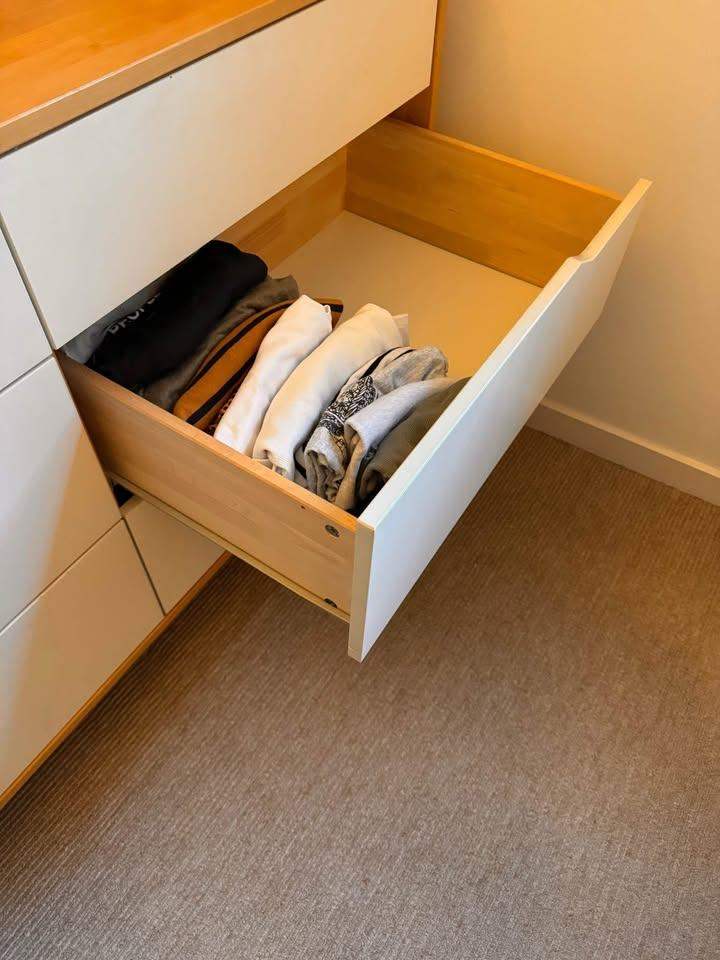 Midcentury modern white and pine wood dresser