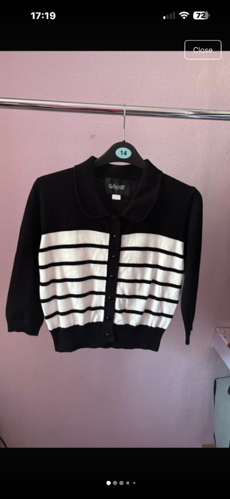 Collectif Black & White Striped Cardigan - UK Size 10