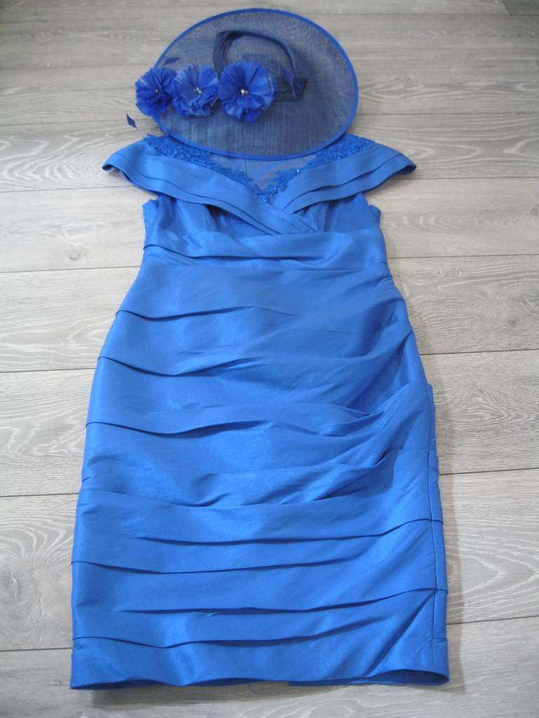 Ispirato Pencil Sheath Style Royal Blue Dress & Hatinator -UK 12-Mother Of Bride