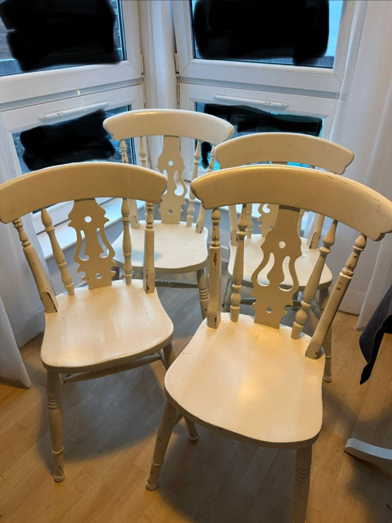 4 Cream Wooden Dining Chairs – Good Condition