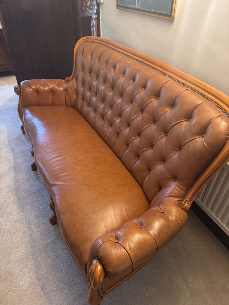 Vintage French Rococo-Style Tufted Leather Sofa in Cognac Brown | in ...