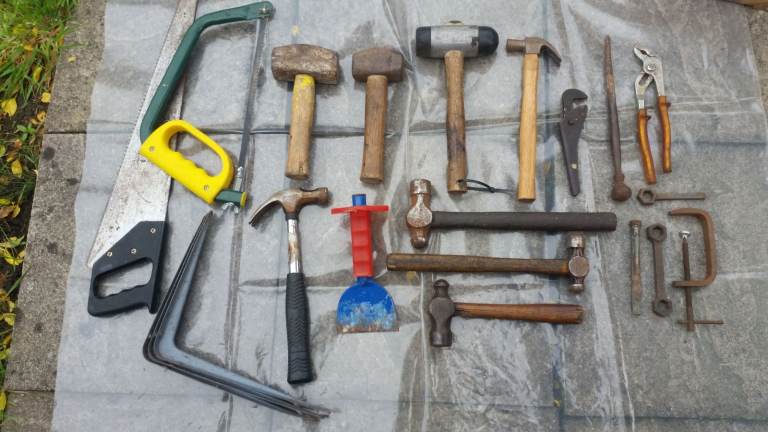Vintage tools. Stanley etc. hammers / Lump Hammer / Mallet,Chisel, grease gun, Plane etc