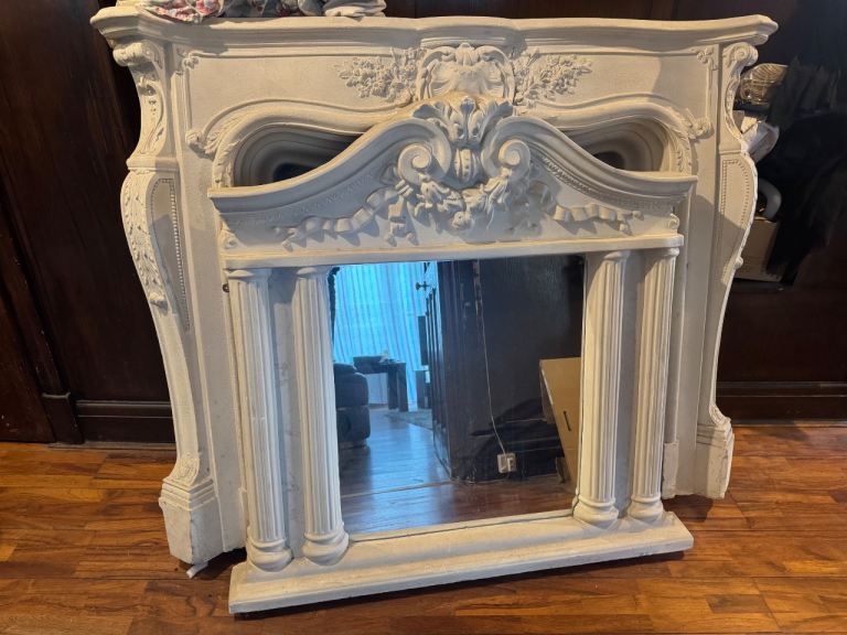 Ornate White Fire Surround with Mirror – Good Condition