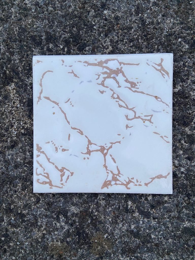 150x vintage Cristal ceramic wall tiles-white brown marble/chicken pattern (1970’s retro reclaimed)