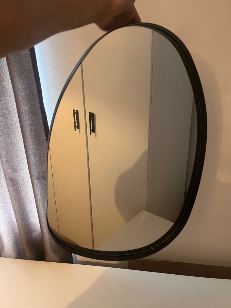 Modern Irregular Shaped Wall Mirror – Black Frame